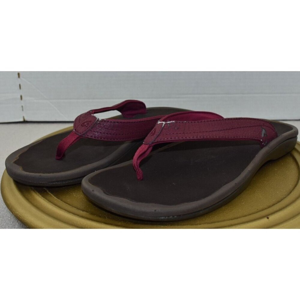 🌹Olukai Womens Ohana Thong Flip Flop Brown/Burgundy Beach Shoes Sandal Size 10